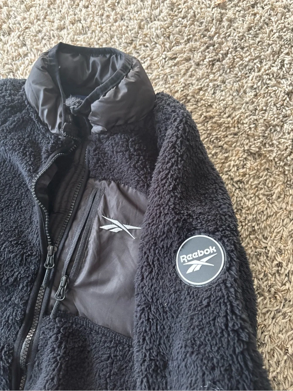 Reebok Youth Large 14/16 Black Sherpa Fleece Jacket NWT Faux Fur Full Zip